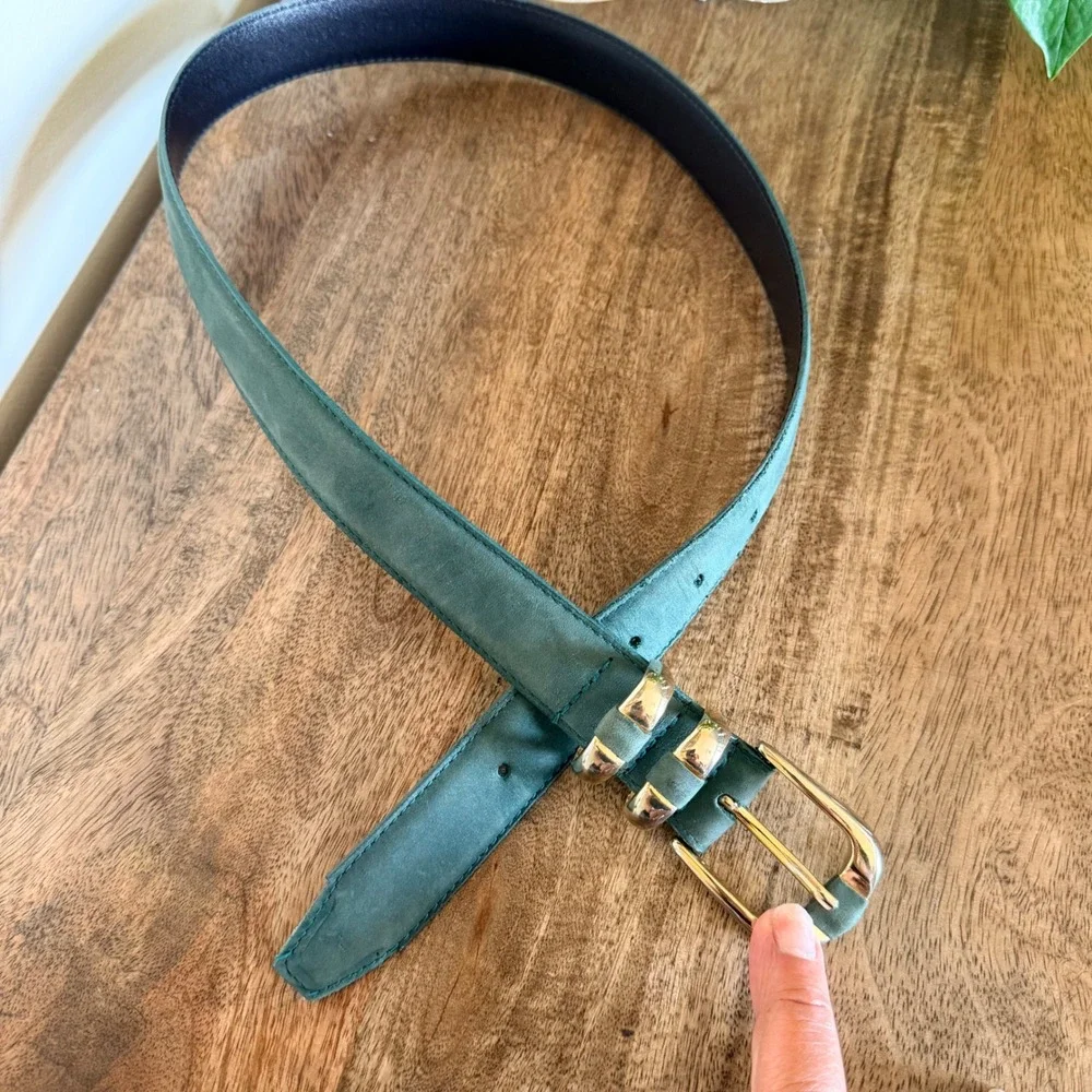New York Studio Leather Belt Womens S Teal Green Gold Buckle Classic Minimalist